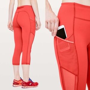 Lululemon Speed Up Leggings High Mesh Pockets 21" Size 4 
Aries Red Run Gym.  21